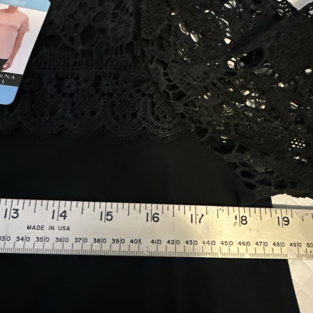 Adrianna Papell short sleeve black top lace sleeves  SZ L party romantic‎ - Picture 6 of 9